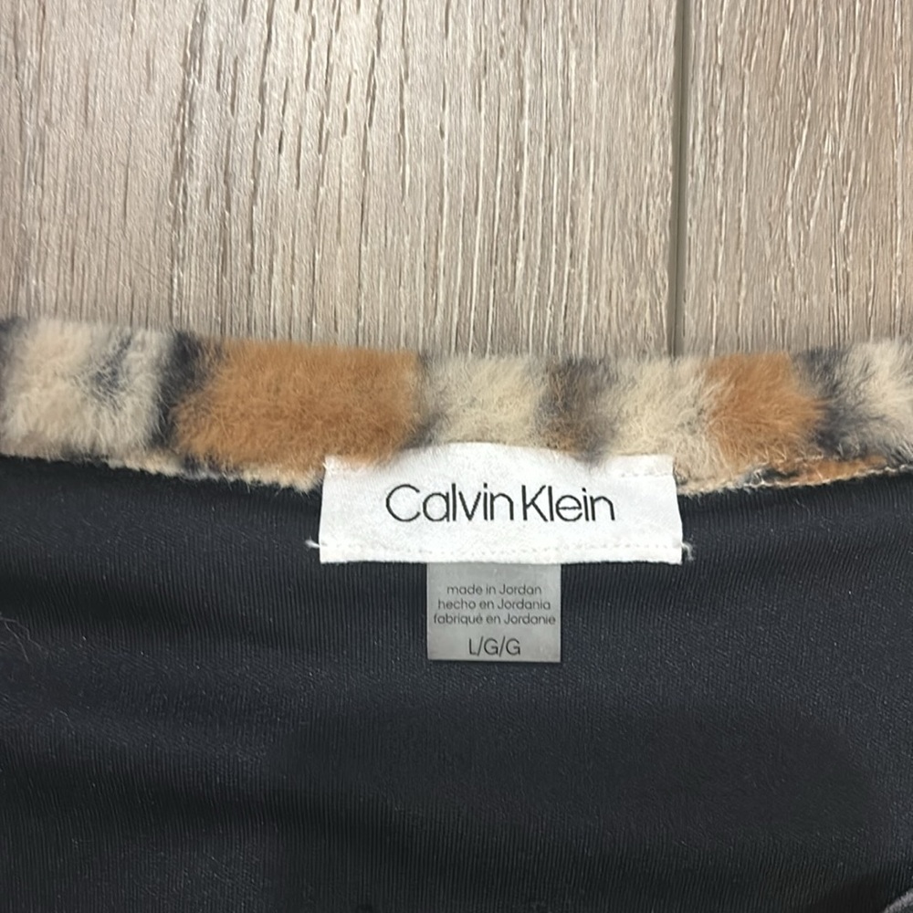 Calvin Klein Leopard Print Cropped Bolero Collarless 3/4 Sleeve Jacket - Large - Picture 4 of 9